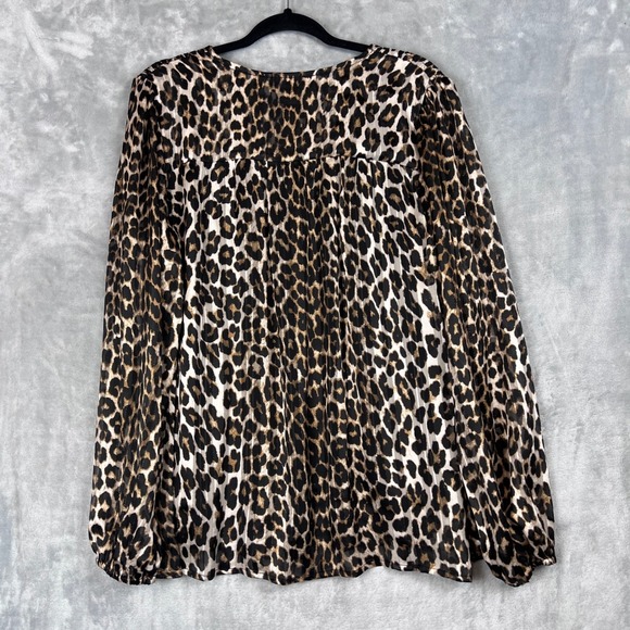 HAVER London Women Leopard Print Smocked Neck Blouse Top Size 1X Gold Metallic - Picture 5 of 11